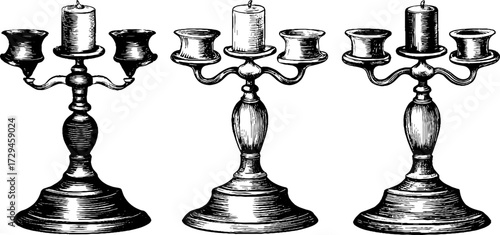 Vintage candlestick engraving set: retro design for home decor and art projects