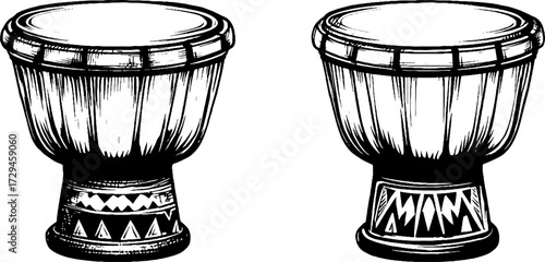 Vintage carnival drums set - hand drawn engraving for retro design