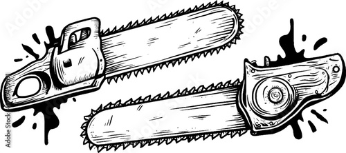Vintage engraved illustration set of carpenter saws for design and print