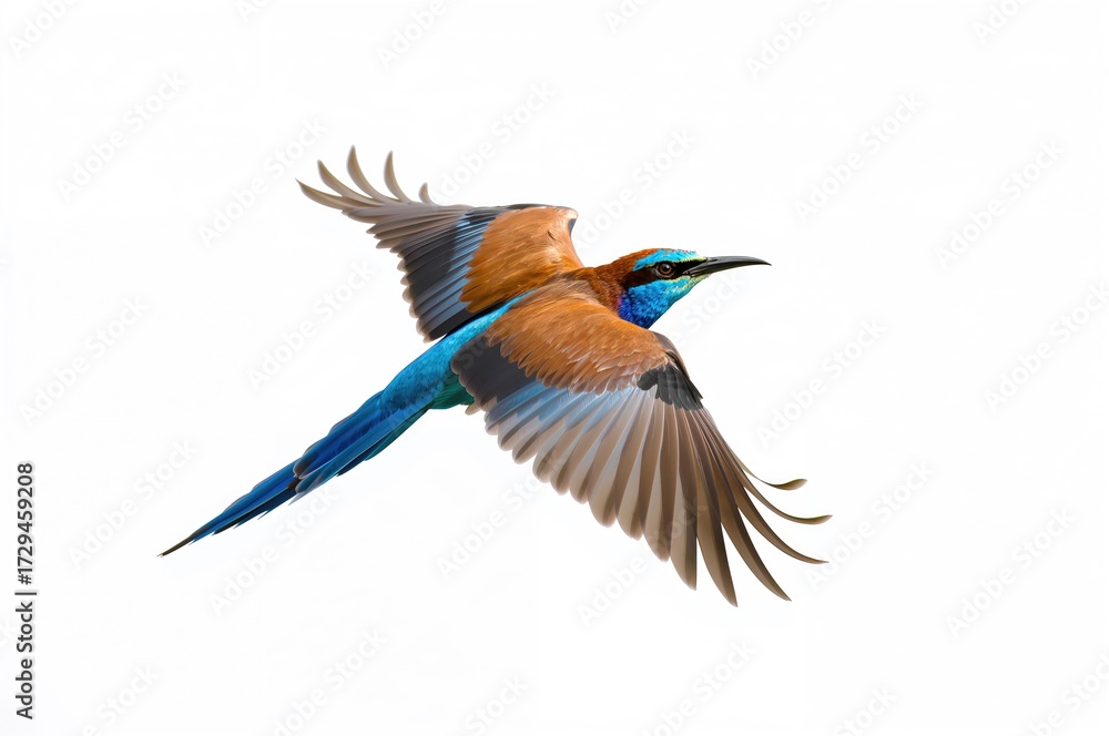 Fototapeta premium Solitary Bird Soaring Against a Clear White Backdrop