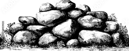Vintage engraved illustration of circular stone formation for classic design