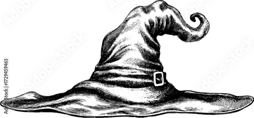 Classic wizard hat engraving – vintage hand drawn illustration for halloween designs