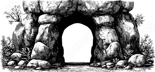 Vintage engraving of crystal cave entrance for nature and adventure design