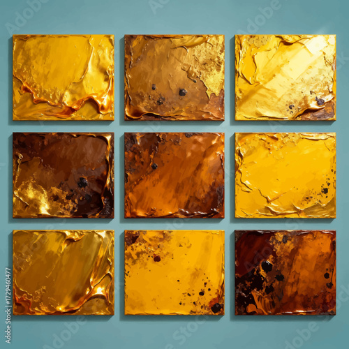 Abstract Textured Golden Brown Square Panels Wall Art Creating a Luxurious and Rich Visual Display for Interior Decoration
