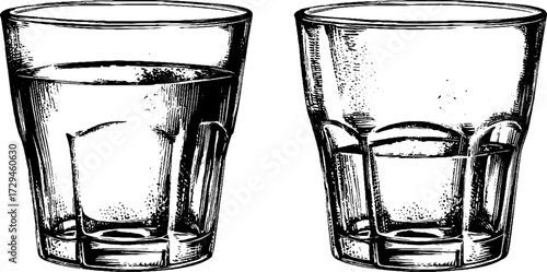 Vintage engraved illustration set of everyday drinking glasses for retro design and decor
