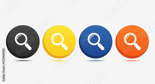 Collection of Four Colorful Circular Search Icons Representing Data Discovery and Information Retrieval Concepts