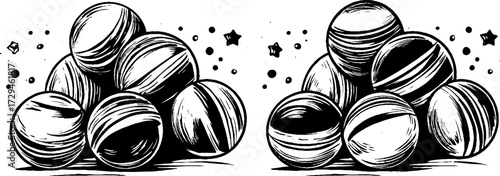 Vintage engraved illustration of juggling balls for circus theme design