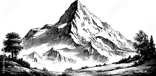 Vintage engraved illustration set of mountain topographic views for design and decor
