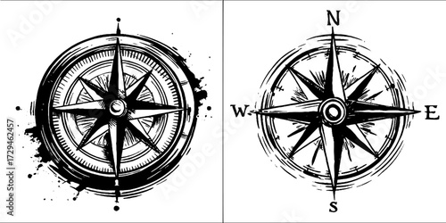 Vintage compass rose set illustration for navigation-themed designs