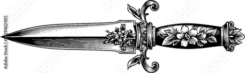 Intricately engraved occult dagger design for mystical display and printing