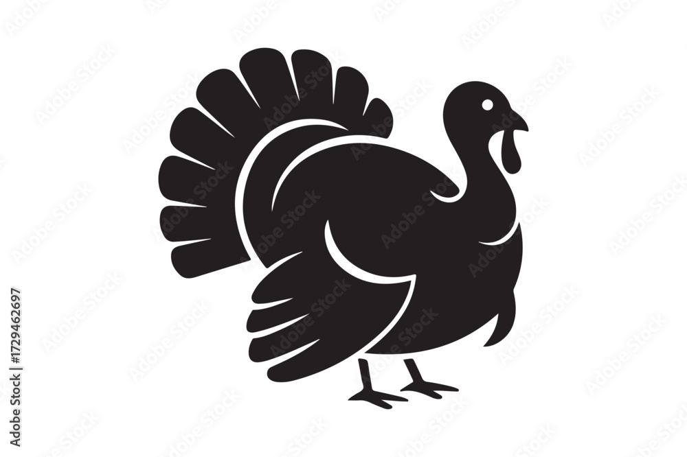 Obraz premium Black silhouette of a proud turkey with fan tail