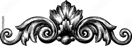 Elegant rococo swirl ornament engraving for vintage design and decoration