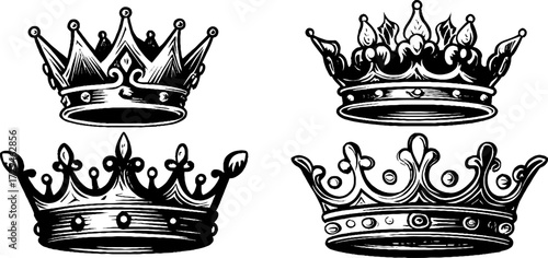 Elegant vintage engraved royal crown set for regal design and decoration