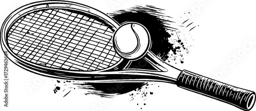 Vintage tennis racket and ball sketch for sports design