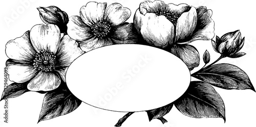 Victorian oval frame with floral design for vintage labels and cards