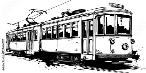 Vintage tram engraving illustration set – retro transportation design for posters and prints
