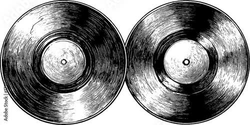 Vintage engraved illustration set of vinyl records for retro music design