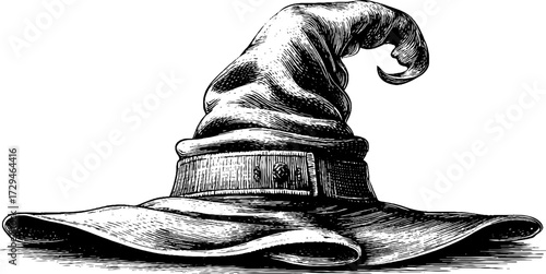 Vintage wizard hat collection - hand-drawn engraving for retro design