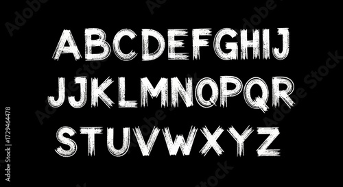 Hand Drawn Brush Stroke Alphabet Letters Uppercase Set on a Black Background Vector Art