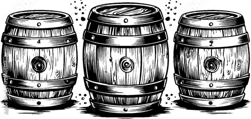 Vintage engraved illustration of wooden whiskey barrels