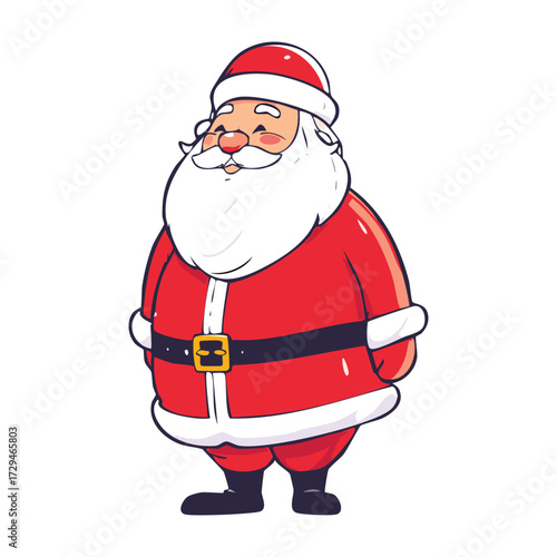 Cheerful cartoon illustration of Santa Claus, standing with a jolly expression, ready for Christmas.