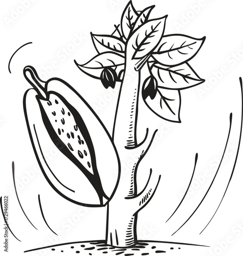 Detailed botanical sketch of a pine tree with cones and needles elegant outline art isolated on transparent background