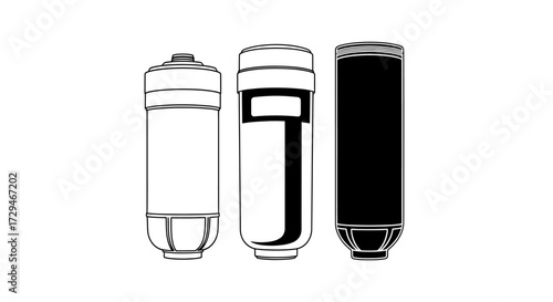 An Illustration of Three Cylindrical Battery Power Storage Units Displaying Different Designs and Colors Representing Various Energy Capacities and Applications