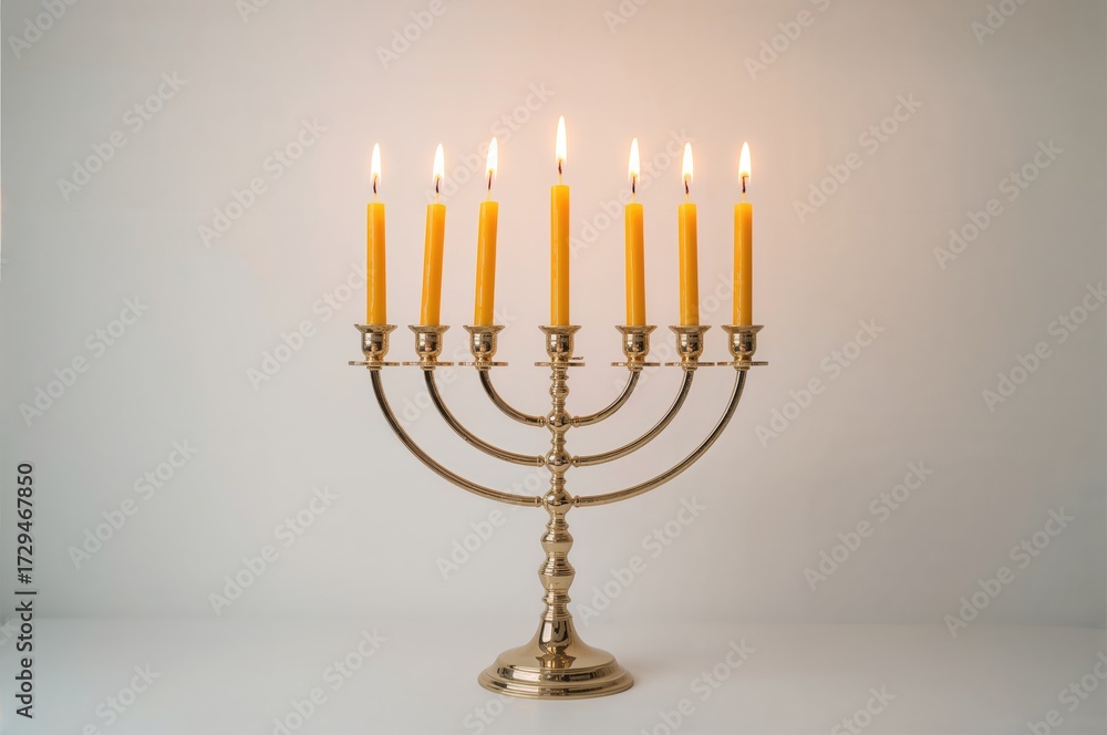 Fototapeta premium Set of Hanukkah candles displayed on a plain white background, created with AI generative methods
