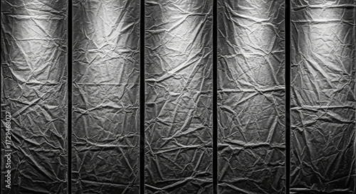 Striking abstract metallic texture background with dramatic lighting and deep shadows creating a modern artistic impression