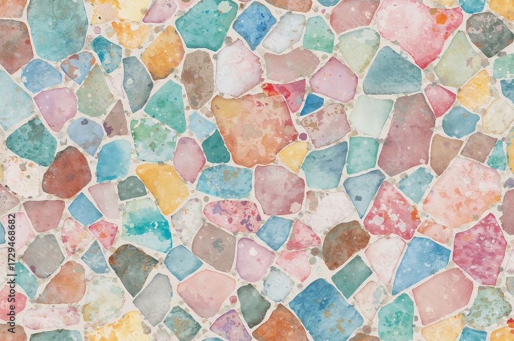 Fototapeta premium Hand-painted continuous watercolor mosaic design in various colors