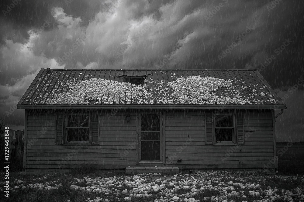 Obraz premium Roof Covered with Hailstones