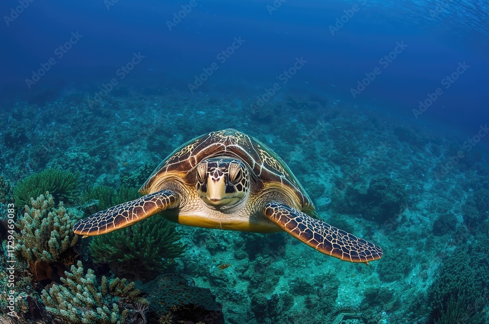 Obraz premium Chelonia mydas with distinctive hawksbill shell pattern