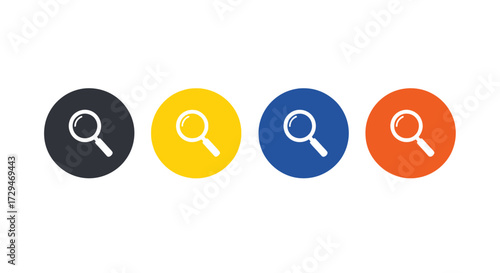 Collection of Colorful Circular Icons Featuring a Magnifying Glass Symbol Representing Search and Discovery Functions