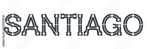 Santiago Text in Modern Futuristic Circuit Board Typography, High-Tech Digital Style, Black on Transparent Background