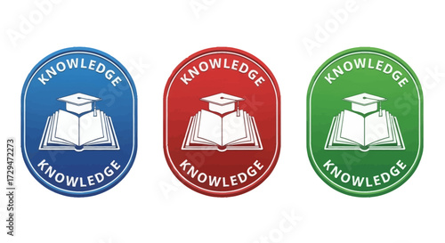 Educational Emblem Featuring Open Book and Graduation Cap Symbolizing Knowledge and Learning Achievement