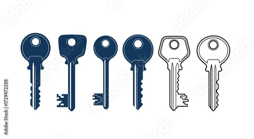 A collection of different vintage and modern metal keys presented in a lineup