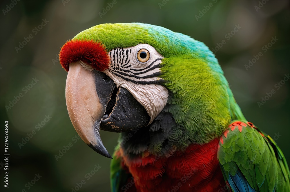 Fototapeta premium Portrait of a Red-and-green Macaw with Green Wings (Ara chloroptera)