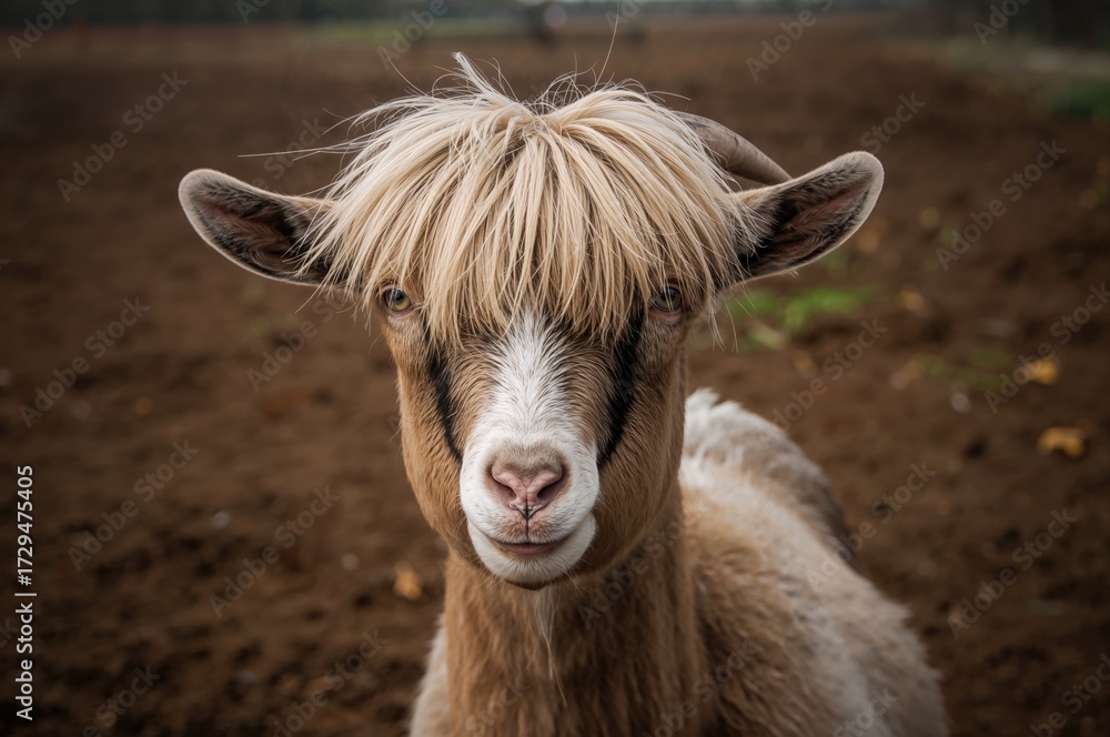 Fototapeta premium Goat Featuring Extended Hair Over Its Forehead