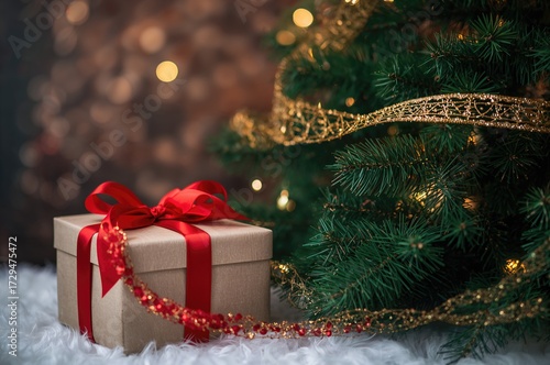 Present wrapped with a red ...
