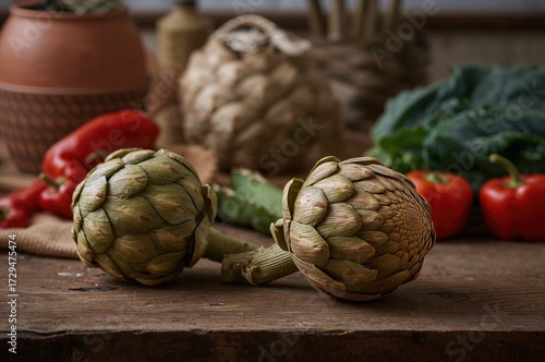 Newly picked artichokes res...