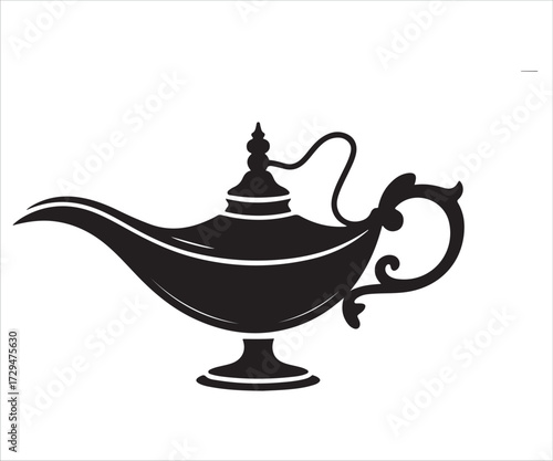 Aladdin genie lamp vector silhouette isolated on white background for fantasy themes