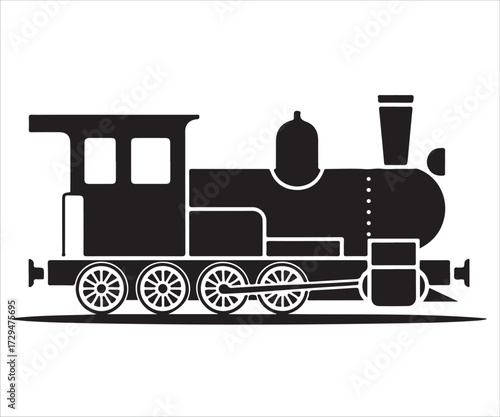 Classic steam locomotive vector silhouette of old train engine with chimney and wheels
