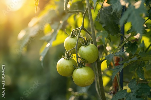 Unripe green tomatoes growi...
