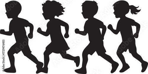 kids running silhouette vector