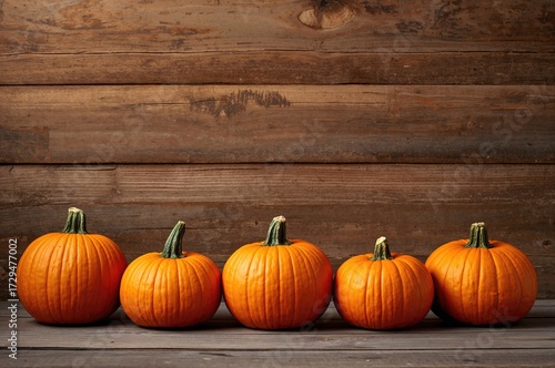 A lineup of five orange pum...
