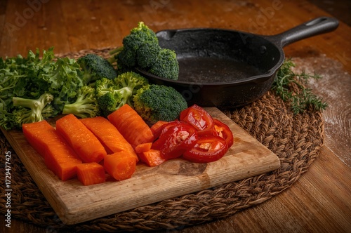 Chopped carrot, broccoli, a...
