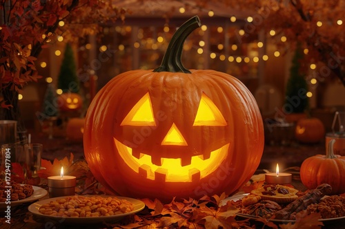 Illuminated autumn pumpkin ...