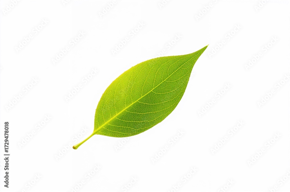Fototapeta premium White backdrop featuring a green leaf icon with summer and spring nature elements
