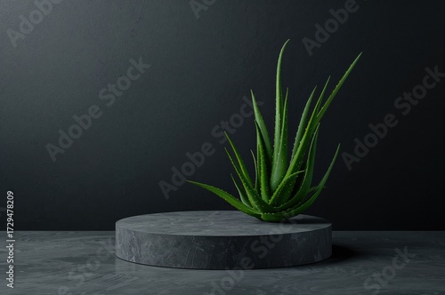 Dark stone podium displayin...