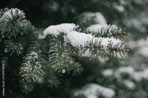 Snow-covered fir tree branc...